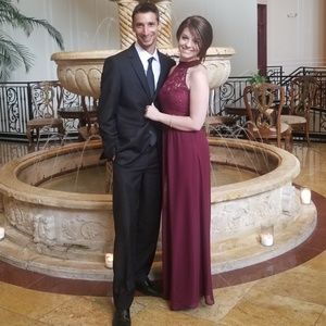 Burgundy Mock Neck Ball Gown